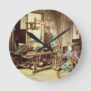 Japanese women weaving, c.1890 (hand-coloured phot round clock