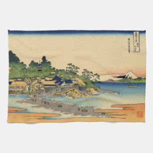 Japanese Woodblock: Enoshima in Sagami Province Tea Towel