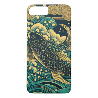 Japanese Woodblock Golden Koi Fish Leaping Waves A iPhone 8 Plus/7 Plus Case