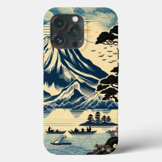 Japanese Woodblock Mount Fuji Lake Boats Pine Tree iPhone 13 Pro Case