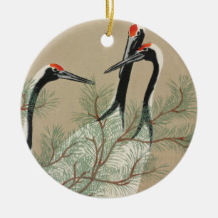 Japanese woodblock-print Cranes - Kamisaka Sekka Ceramic Ornament