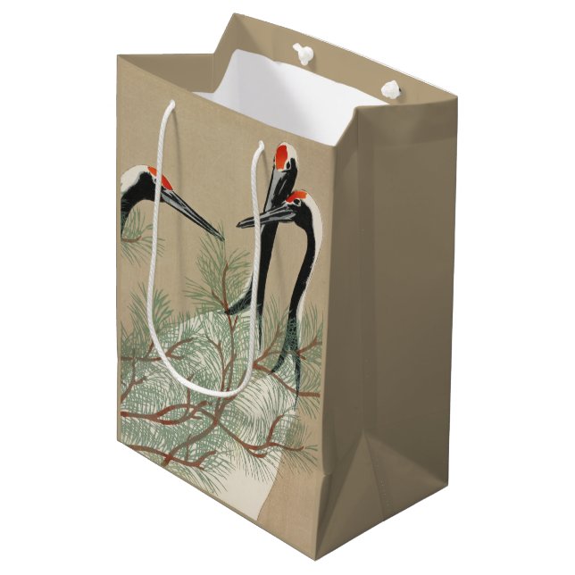 Japanese woodblock-print Cranes — Kamisaka Sekka Medium Gift Bag (Front Angled)