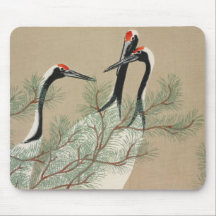 Japanese woodblock-print Cranes - Kamisaka Sekka Mouse Pad