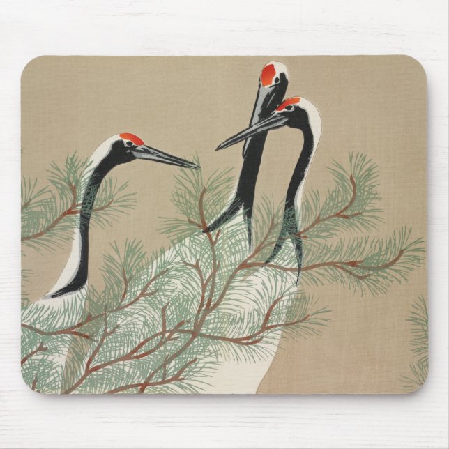 Japanese woodblock-print Cranes - Kamisaka Sekka Mouse Pad (Front)