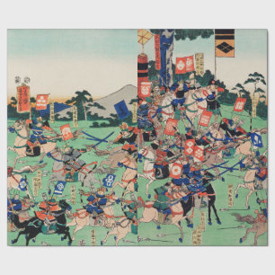 JAPANESE WOODBLOCK PRINT OF BATTLE WRAPPING PAPER