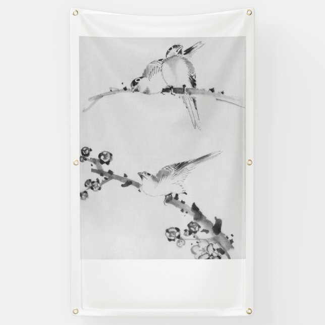JAPANESE WOODBLOCK PRINT OF BIRDS BANNER (Vertical)