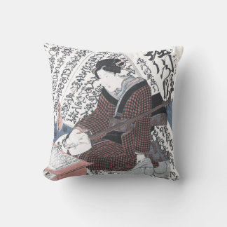 Japanese Woodblock Print of Emperor Horikawa Cushion
