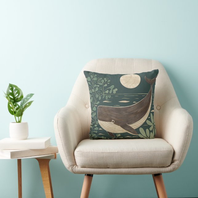 Japanese Woodblock Whale Cushion (Chair)