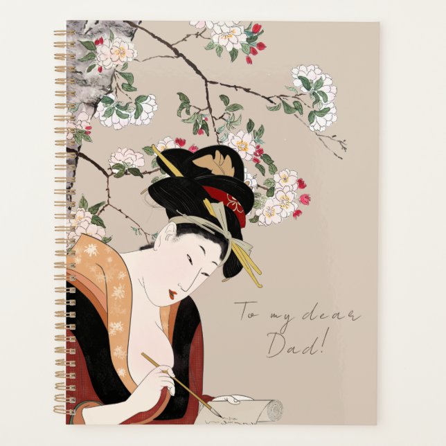 Japanese woodblock woman portrait woman writing  planner (Front)