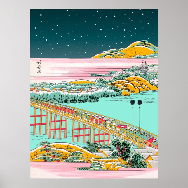 Japanese Woodblockprint "The Village" from Hokusai Poster (Front)