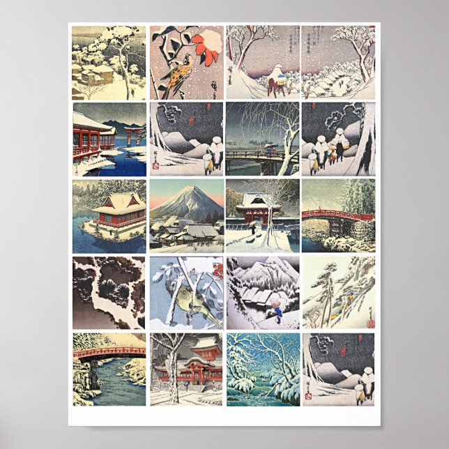 japanese woodblocks art paintings snow landscapes poster (Front)