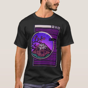 Japanese Y2K 90S Cherry Blossom Mt Fuji On Glitch T-Shirt