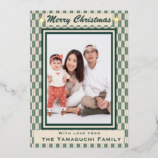 Japanese Yagasuri Pattern Photo Foil Holiday Card (Front)
