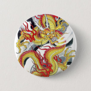 Japanese Yellow Dragon 6 Cm Round Badge