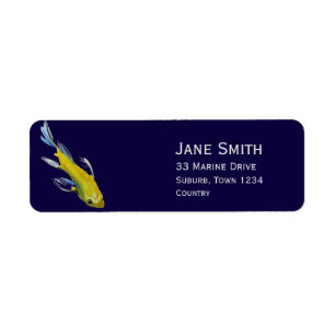 Japanese Yellow Koi original art fish Return Address Label