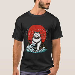 Japanese Yokai Cat - Angry Maneki Neko Great Wave T-Shirt