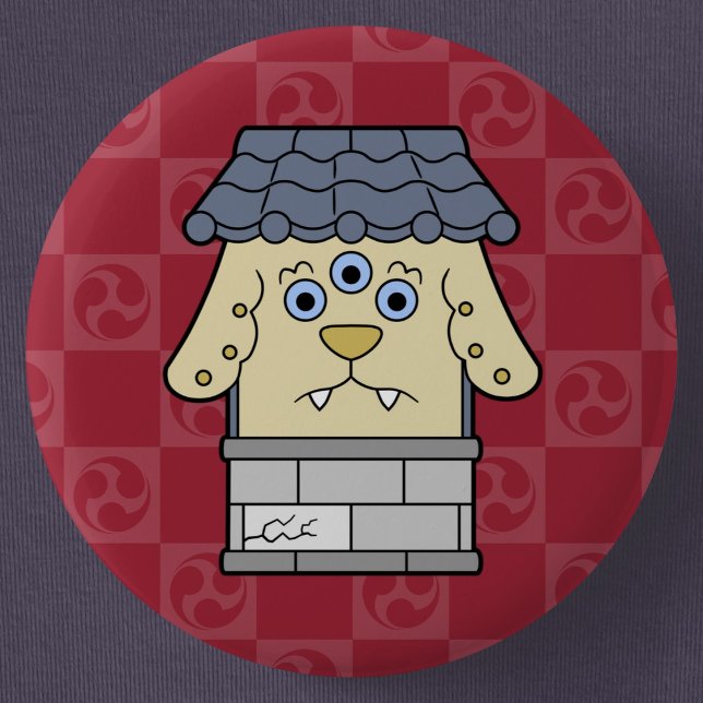 Japanese Yokai Nurikabe 6 Cm Round Badge (Cute Cartoon Nurikabe Yokai Can Badge- Detail View)