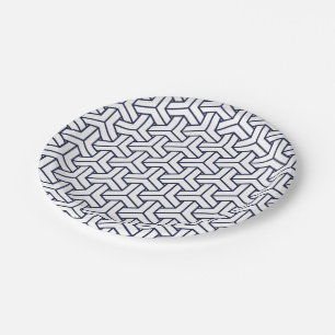 Japanese Yukata Jinbei Bishamon Navy pattern Paper Plate