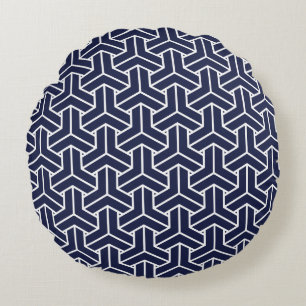 Japanese Yukata Jinbei Bishamon Navy pattern Round Cushion