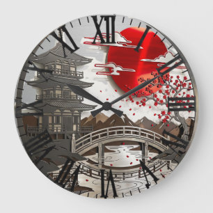 Japanese Zen Garden & Pagoda Art Wall Clock