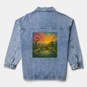 Japanese Zen Garden Sunset Denim Jacket