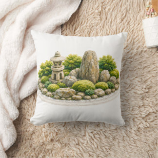 Japanese Zen Garden with Stone Lantern and Rock Cushion