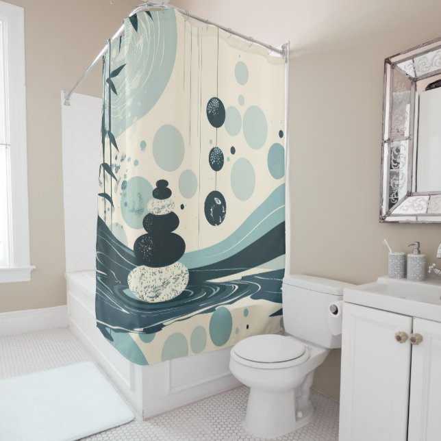 Japanese Zen in Green Shower Curtain (In Situ)