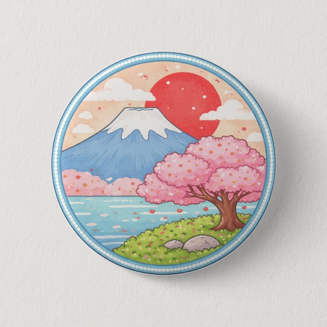 Japan's Mount Fuji 6 Cm Round Badge (Front)