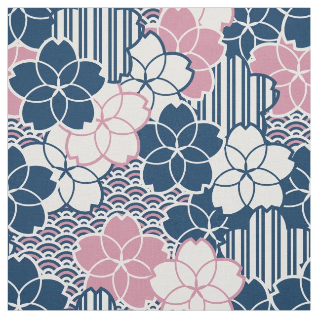 Japanse Sakura flowers geometric pattern Fabric (Swatch)