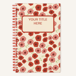 Japonism Blossom Pattern. Red,Pink,Green & Cream Notebook