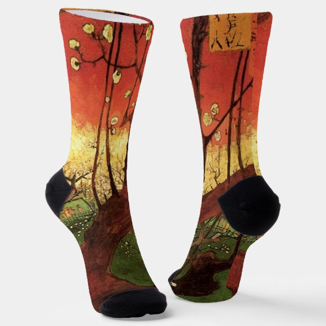 Japonism: Flowering Plum Tree by Vincent van Gogh Socks (Angled)