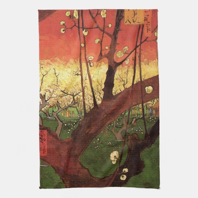 Japonism: Flowering Plum Tree by Vincent van Gogh Tea Towel (Vertical)