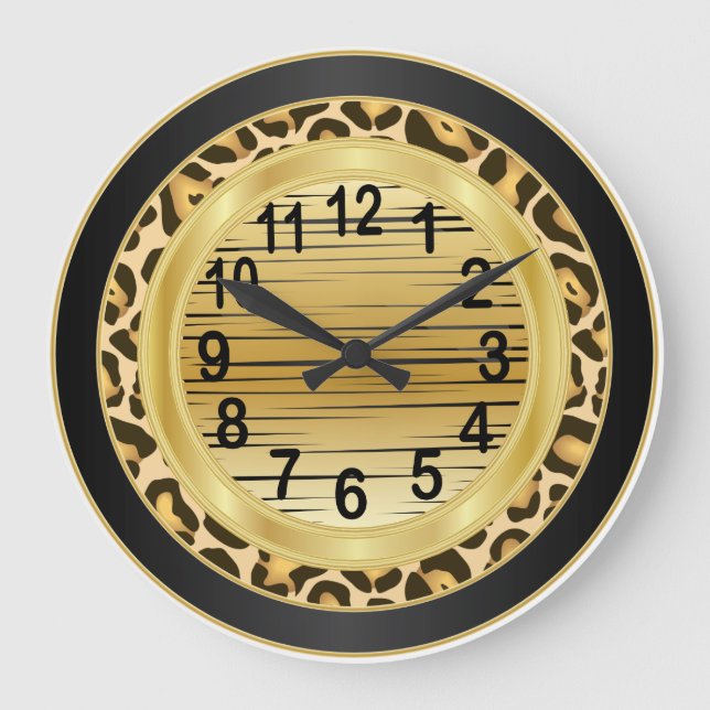 Jaquar Animal Print with Gold Scribble Design Large Clock (Front)