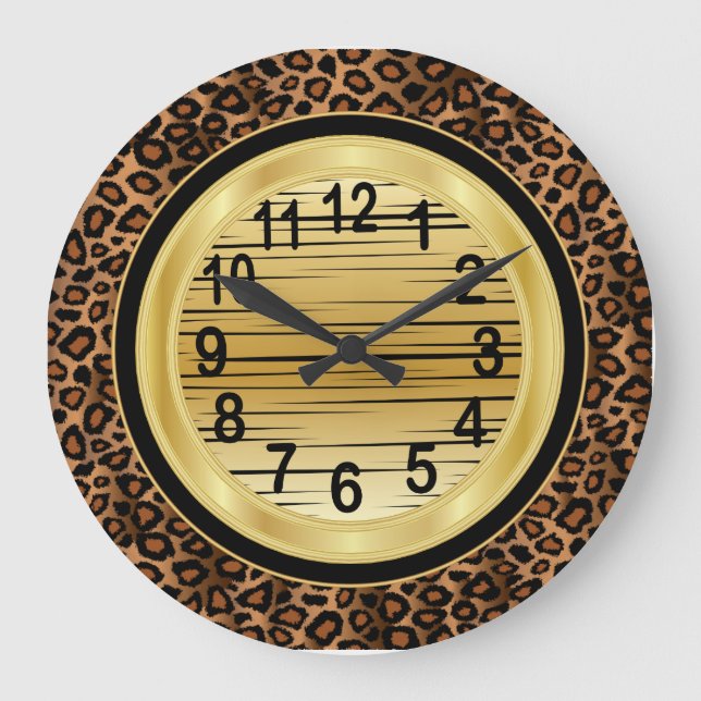 Jaquar Animal Print with Gold Scribble Design Large Clock (Front)