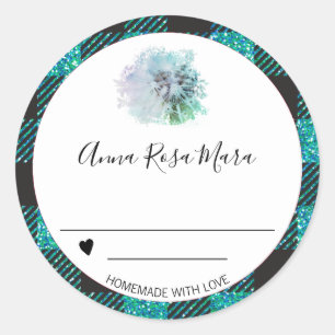 *~* Jar Buffalo Gingham AP30 Dandelion Heart Classic Round Sticker