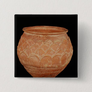 Jar decorated with overlapping applied scales 15 cm square badge