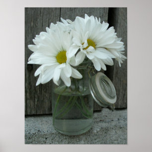 Jar Of Daisies & Barn Wood Poster
