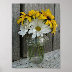 Jar Of Daisies & Black Eyed Susans Poster
