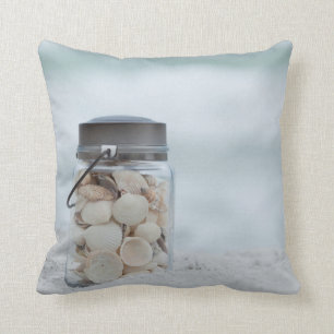Jar Of Seashells On The Beach   Florida Cushion