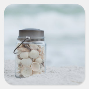 Jar Of Seashells On The Beach Florida Square Sticker