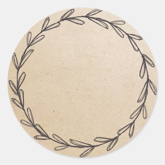 Jar/ Spice Blank Hand Drawn Wreath Kraft Classic Round Sticker (Front)