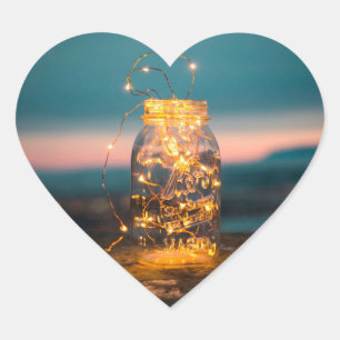 Jar with fairy lights sunset romantic heart sticker