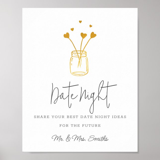 Jar With Heart Bridal Shower Date Night Jar Sign (Front)
