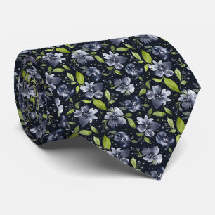 Jardin Calme-Black,Green&Grey Watercolor Floral Tie