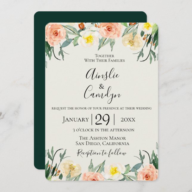 Jardin De Fleurs Wedding Invitation (Front/Back)