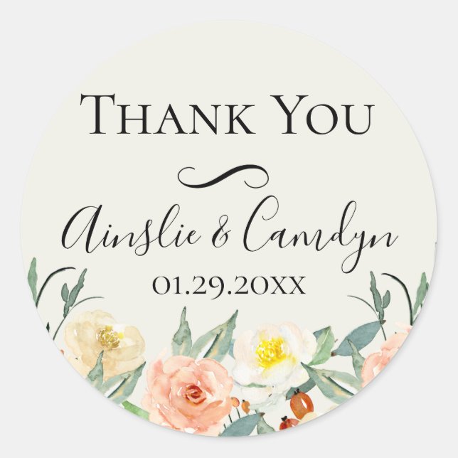 Jardin De Fleurs Wedding Thank  You Favour Classic Round Sticker (Front)