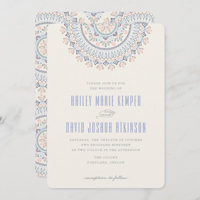 Jardin Mandala Wedding Invitation - Cornflower (Front/Back)