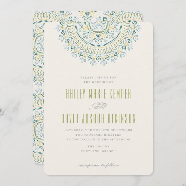 Jardin Mandala Wedding Invitation - Lime (Front/Back)