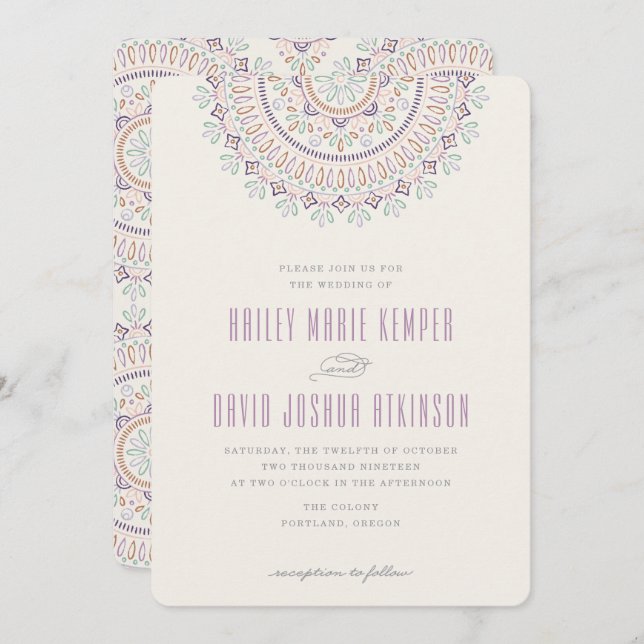 Jardin Mandala Wedding Invitation - Orchid (Front/Back)