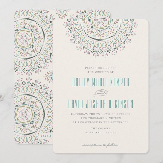 Jardin Mandala Wedding Invitation - Turquoise (Front/Back)